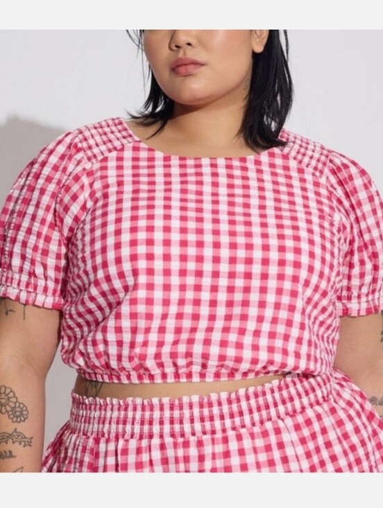 torrid Tops - torrid Pink Gingham Crop Top 1x
